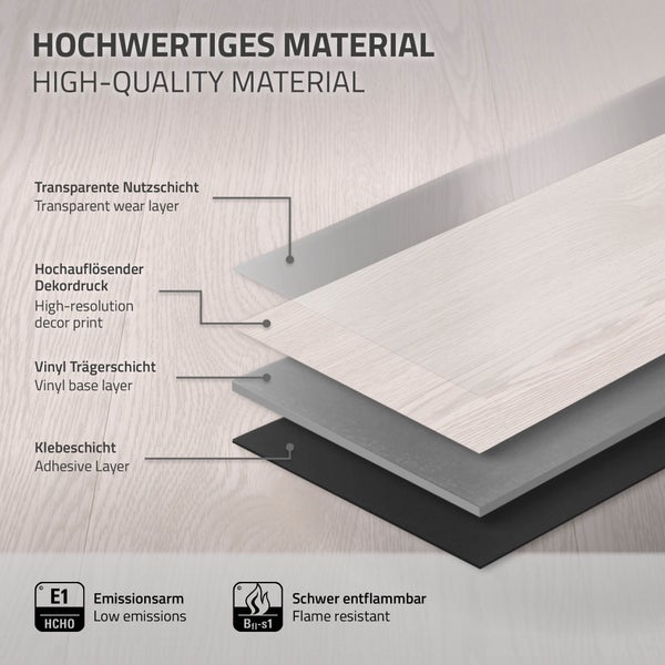 ML-Design Deluxe PVC Bodenbelag, Selbstklebende Vinyl-Dielen, Vinylboden, 91,5 cm x 15,3 cm x 2 mm, Dicke 2 mm, 4,46m²/32 Dielen, Weiß Eiche, Holzoptik, rutschfest, wasserfest, Einfache Verlegung