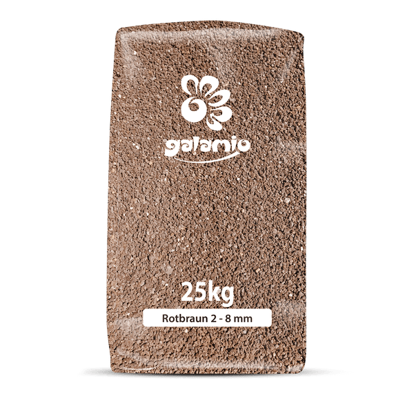 Galamio Lavamulch, 25 Kilogramm Sack, Körnung 2 bis 8 Millimeter, rotbraun.
