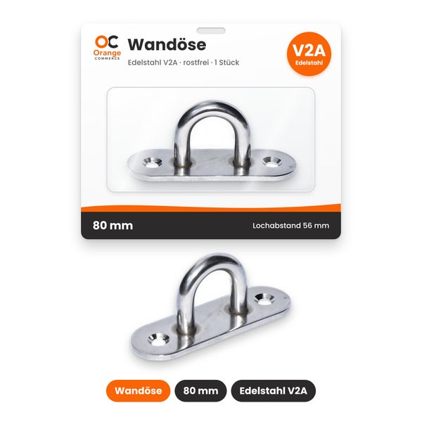 Wandöse 80 mm aus Edelstahl V2A rostfrei mit 56 mm Lochabstand in einer Verkaufsverpackung