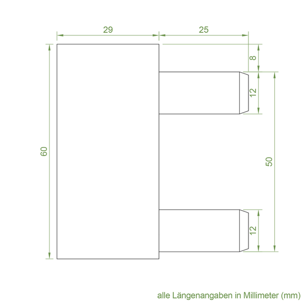 Technische Zeichnung mit Maßen in Millimetern