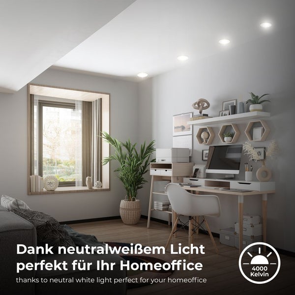 Einbaustrahler 68mm 6er Set - 230V, 4W, 346lm, LED, IP44, neutralweiß, weiß