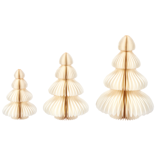 Drei dekorative Papier Weihnachtsbäume unterschiedlicher Größe