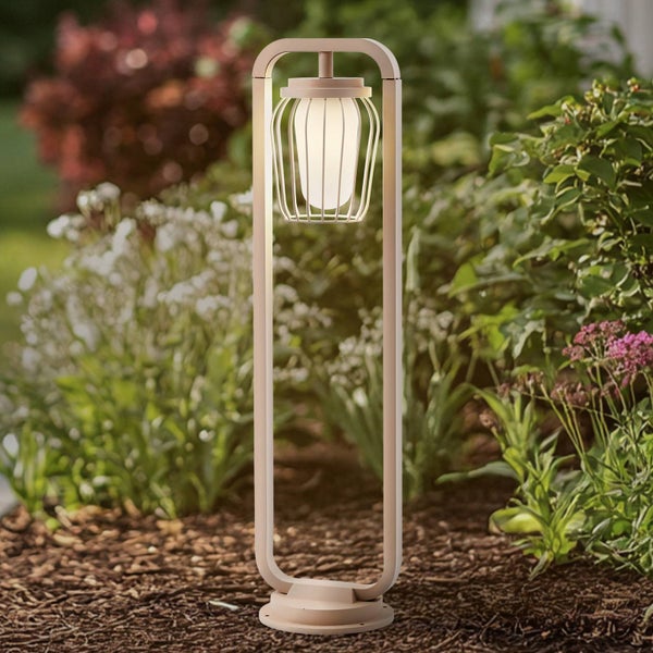 Lucande Außenleuchte Chandan (spritzwassergeschützt (Modern) in Creme aus Aluminium (1 flammig, E27) - Wegeleuchte Pollerleuchte Wegelampe Sockelleuchte