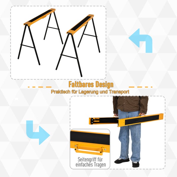 HOMCOM, Sägepferd, Unterstellbock, 99,5L x 50B x 78H cm, Stahl, Orange+Schwarz
