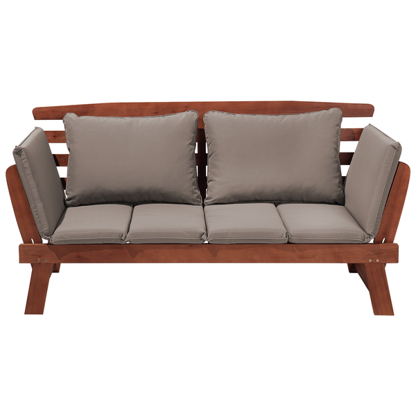 Gartenbank mit Auflage PORTICI 210 cm Eukalyptusholz Dunkelbraun / Taupe