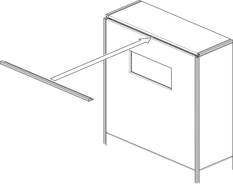 Illustration eines Schranks mit einem Dichtungsprofil, das mit einem Pfeil auf die Montageposition zeigt.