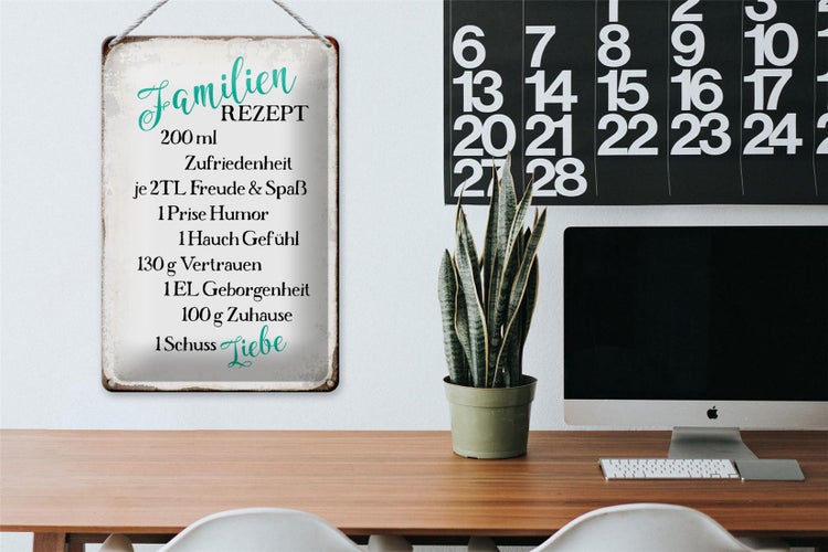 Blechschild Spruch 20x30cm Familienrezept Freude Spaß Humor