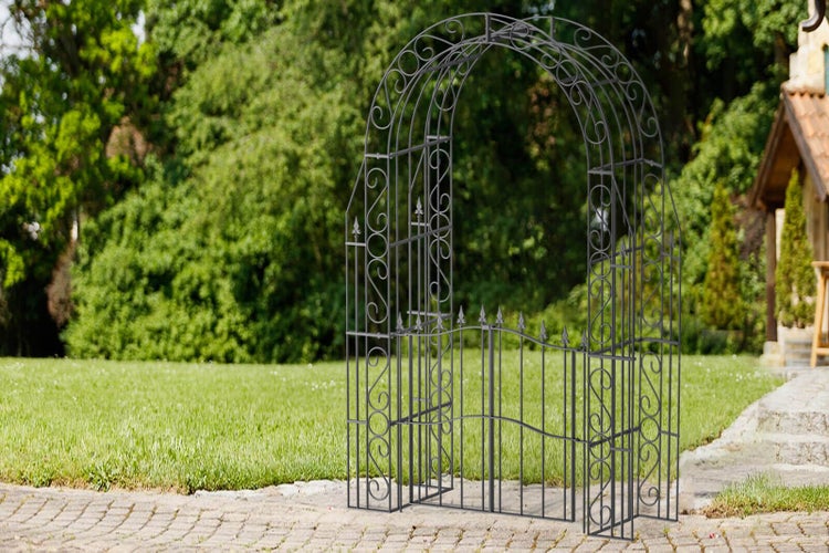 Rosenbogen ELEO Calabria mit Tür 160x50x234 cm Metall anthrazit - pulverbeschichtet schwarz