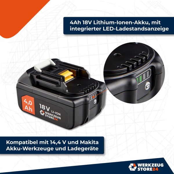 Werkzeug Store24 18 Volt Akku mit 4.0 Amperestunden und NTC-Temperaturkontrolle