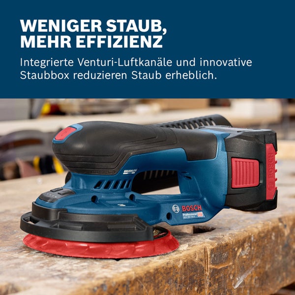 Bosch Exzenterschleifer mit Schleifscheibe, Staubabsaugung und Werkzeugkoffer