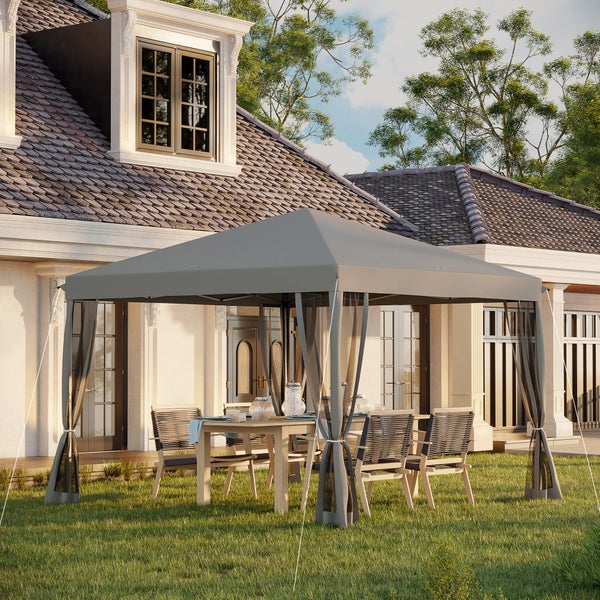 Outsunny Pavillon ca.3x3m, wasserabweisend Stabil Winterfest Pop-up Faltpavillon mit UV Schutz, Faltbar Partyzelt Gartenzelt mit 4 Seitenteilen, Tasche Gartenpavillon für Camping Garten, Hellgrau