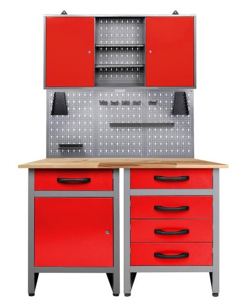 Ondis24 Werkstatt Set Entdecker 120 cm 1 Schrank LED rot, Werkstatteinrichtung, Werkbank