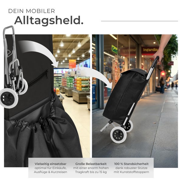 Einkaufstrolley mit Rädern für Einkäufe und Ausflüge, Tragkraft bis 15 Kilogramm