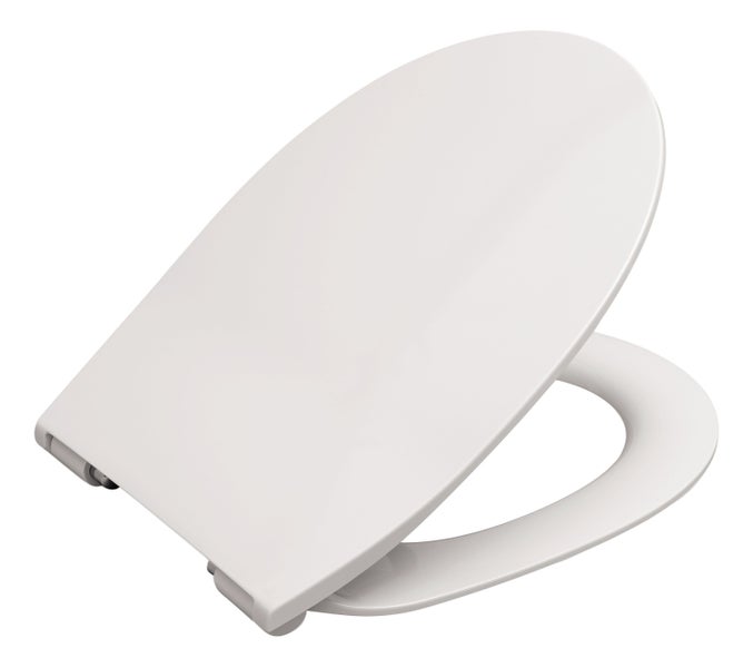 Calmwaters® Flacher WC-Sitz mit Absenkautomatik, Slim, antibakterieller Duroplast Toilettensitz, Edelstahl-Scharniere, Abnehmbar, extraflacher WC-Deckel, Standard O-Form, 26LP3163
