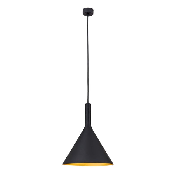Moderne Pendelleuchte mit trichterförmigem Lampenschirm aus Metall für die Innenbeleuchtung.