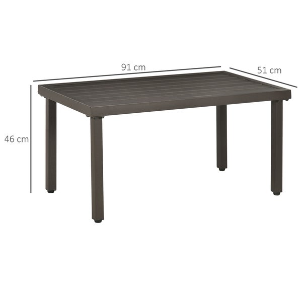 Outsunny Couchtisch, Gartentisch mit Holzoptik, Rechteckiger Kaffeetisch, Gartentisch für Balkon, Terrasse, Stahl, Braun, 91 x 51 x 46 cm