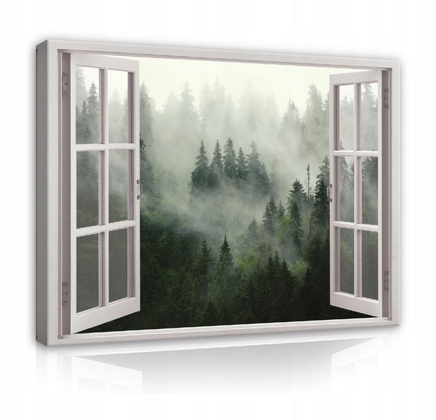 Bilder Fenster Wald Leinwandbild Wohnzimmer 80X60 cm