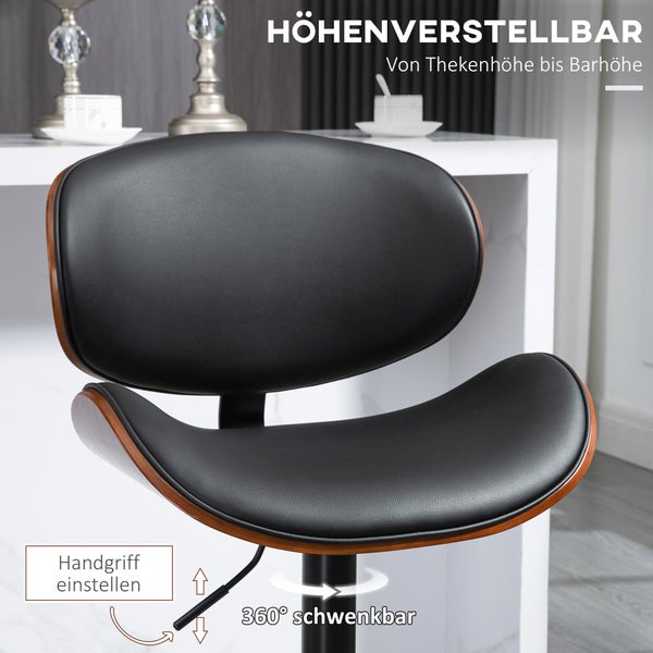 HOMCOM 2er-Set Barhocker, Höhenverstellbarer Küchenhocker, Tresenstuhl aus Kunstleder, Drehstuhl mit Fußstützen, Barstuhl für Küche, Esszimmer, Schwarz, Stahl, 53 x 52 x 92-112 cm