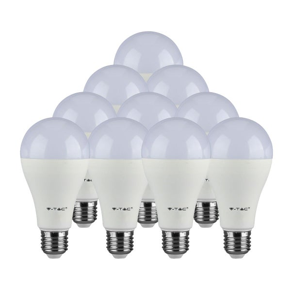 V-TAC LED Leuchtmittel E27 in klassischer Kolbenform mit matter Abdeckung, 10 Stück.
