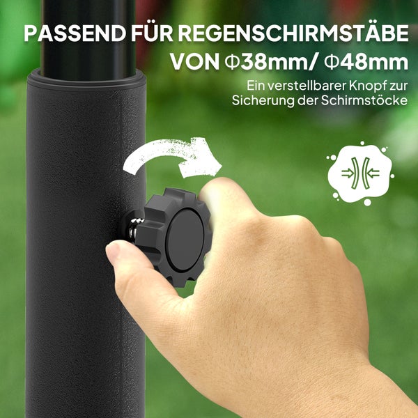 Outsunny Sonnenschirmständer bis 25 kg befüllbar Schirmständer mit Rollen, Quadratisch Schirmhalter, Schirmgewicht, Ständer für Sonnenschirm Ø38/48 mm, für Balkon, Terasse, Garten, Schwarz