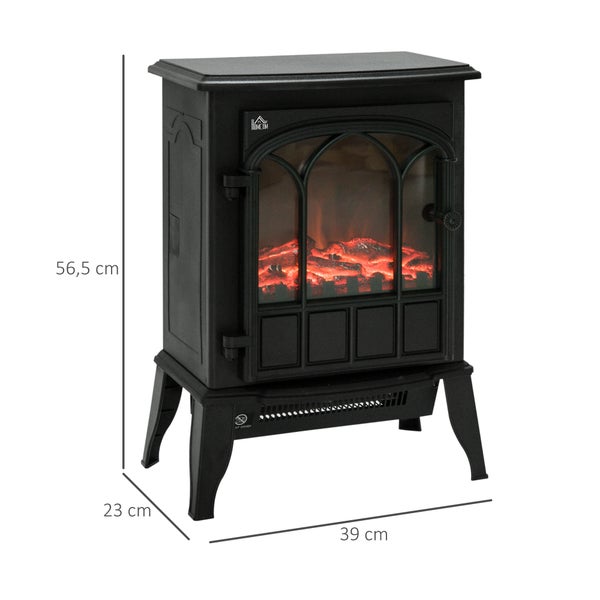 HOMCOM Elektrokamin mit LED-Flammeneffekt, 2000W, mit Heizschutz für Wohnzimmer, Schlafzimmer, 39L x 23B x 56,5H cm, Metall, Schwarz