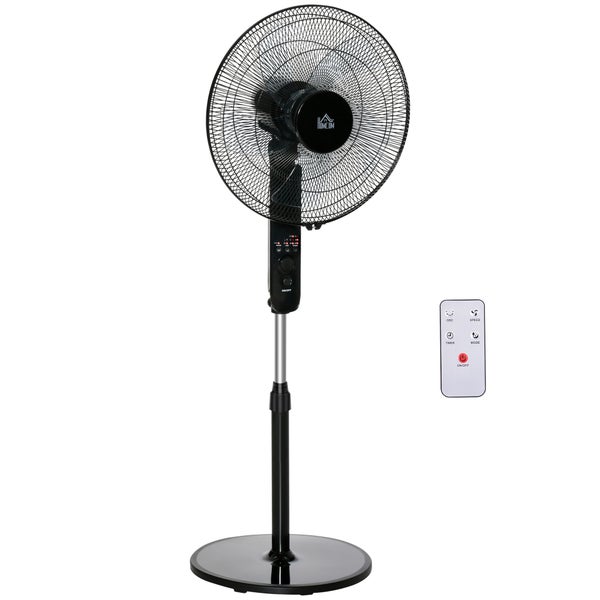 HOMCOM Standventilator mit Fernbedienung, Ventilator, Ø44,5 x H110-124 cm, Metall, Schwarz,