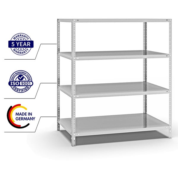 PROREGAL Fachbodenregal Schraubsystem Light-Duty Grundregal HxBxT 150 x 130 x 80 cm 4 Ebenen Fachlast 125 kg Beidseitig Nutzbar Lichtgrau