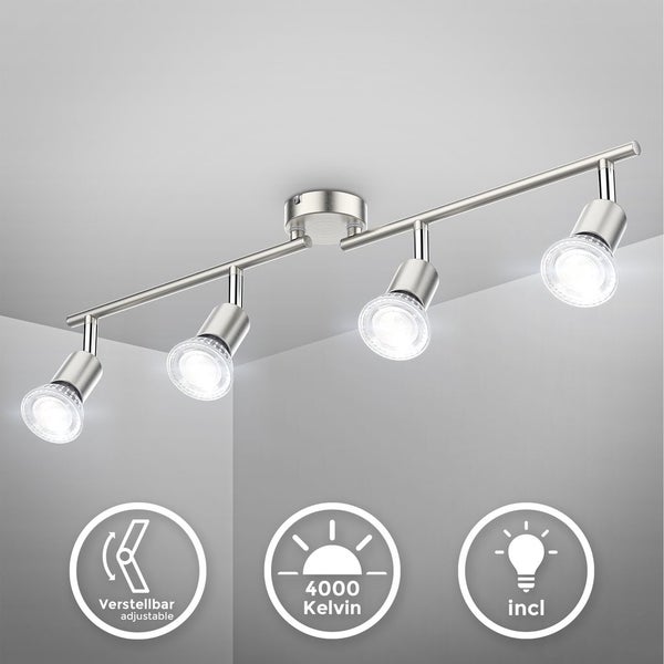 Deckenstrahler - 20W, 1600lm, LED, schwenkbar, GU10, neutralweiß, matt-nickel