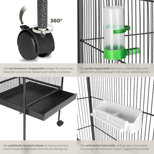 Vogelkäfig tectake Bubi 85 x 60 x 168 cm in Hammerschlagoptik anthrazit