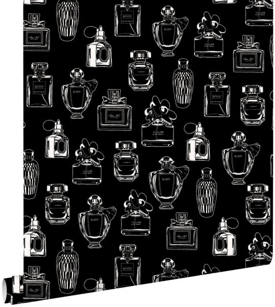 ESTAhome Tapete Parfumflaschen Schwarz und Weiß - 53 cm x 10.05 m - 128827