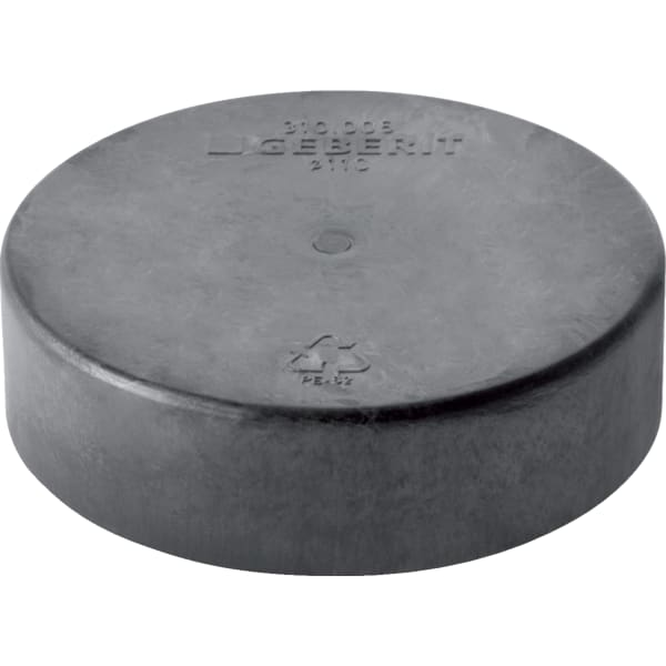 Runde Bauschutzkappe aus Kunststoff mit Geberit Logo.