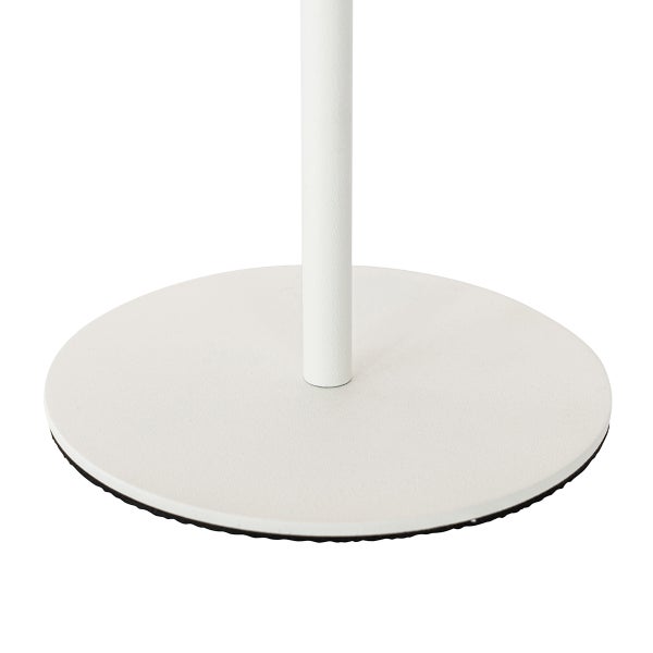 Runder Standfuß eines Ständers in Weiß mit vertikaler Stange und rutschfestem Boden.