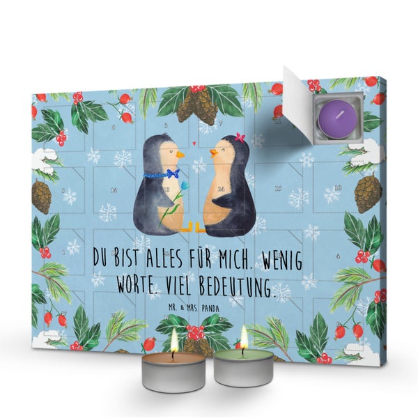 Mr. & Mrs. Panda Duftkerzen Adventskalender Pinguin Pärchen - Blau Pastell