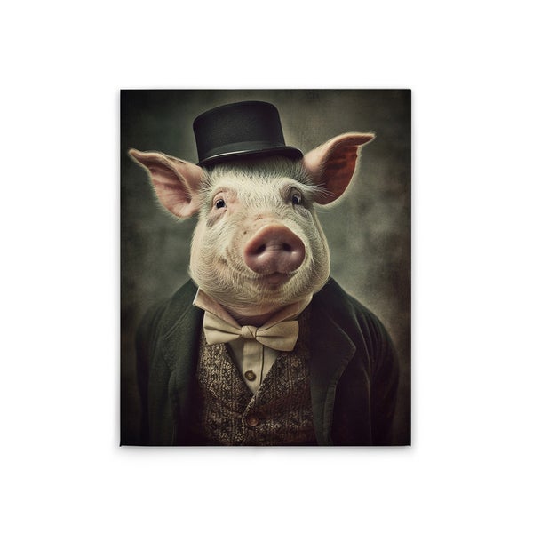Leinwanddruck mit Schwein im Anzug und Zylinder