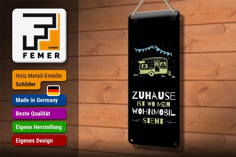 Blechschild Spruch Zuhause ist wo mein Wohnmobil 10x27cm