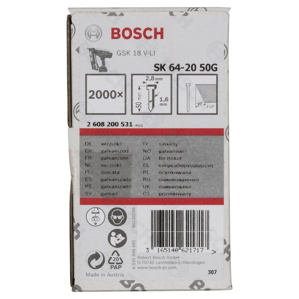 Bosch SK 64-20 50G Stifte, 50 Millimeter, 2000 Stück, verzinkt