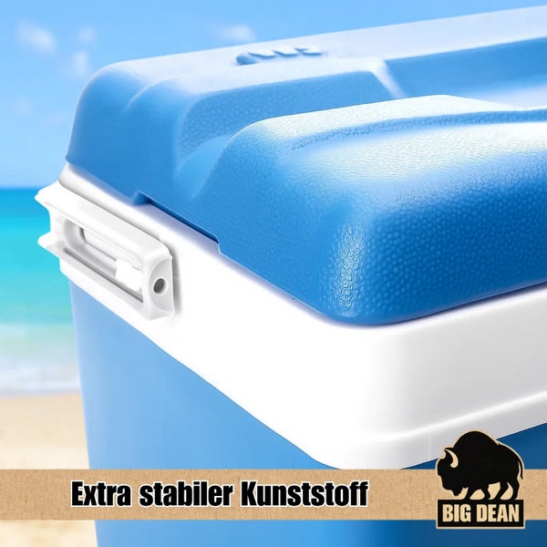 Detailansicht einer Kühlbox aus robustem Kunststoff mit Big Dean Logo