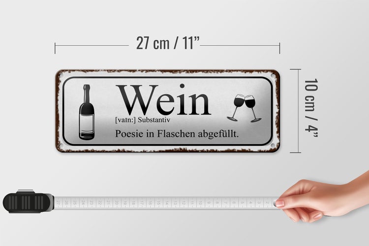 Blechschild Spruch 27x10cm Wein Poesie in Flaschen Dekoration