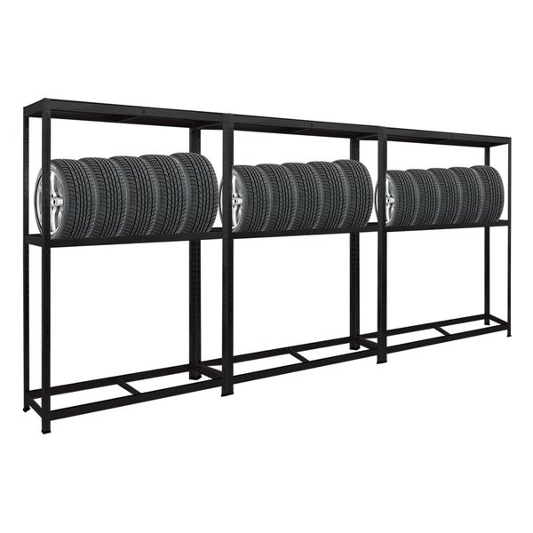 PROREGAL Mega Deal 3x Reifenregal RAGNAR HxBxT 180 x 120 x 40cm bis zu 8 Reifen auf 2 Ebenen + Ablage 265kg Fachlast Schwarz