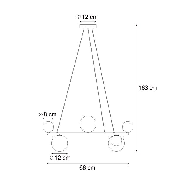 Technische Zeichnung einer Pendelleuchte mit Abmessungen