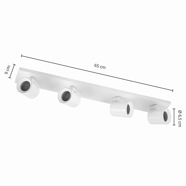 Deckenleuchte mit vier Strahlern und den Maßen 65 mal 9 mal 6,5 cm