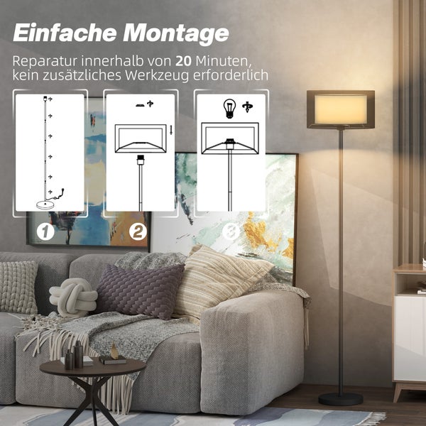 Abbildung einer Stehlampe mit Montageanleitung für einfache Montage