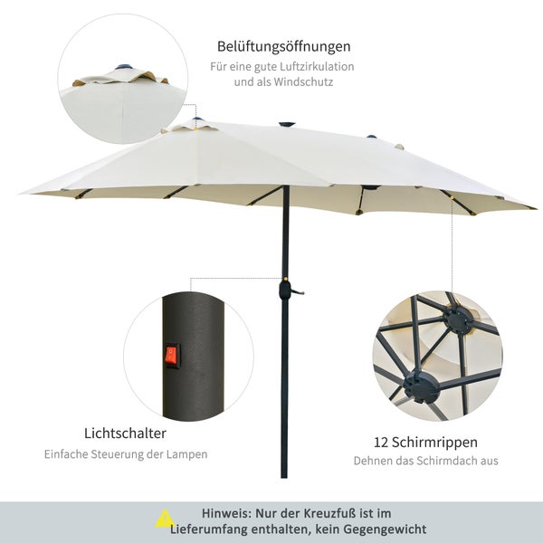Outsunny Sonnenschirm, 256L x 440B x 240H cm, Metall, Polyester, weiß