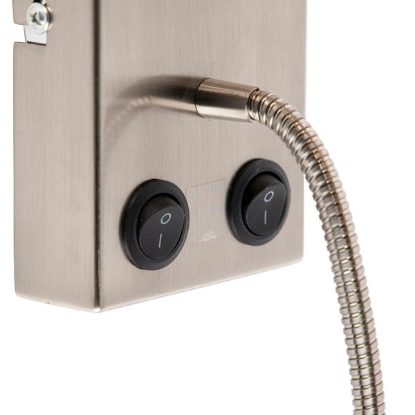 Detailansicht einer Leuchte mit zwei Schaltern und flexiblem Arm