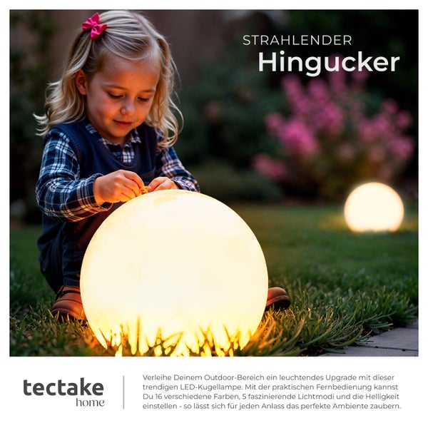 tectake Luminous Globe Kugelleuchte Luminous Globe, LED, mit Fernbedienung inklusive Erdspieß weiß