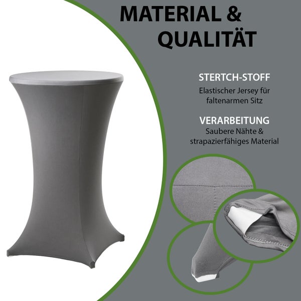 Stehtischhusse aus elastischem Jersey für einen faltenfreien Sitz, mit sauber verarbeiteten Nähten und strapazierfähigem Material.