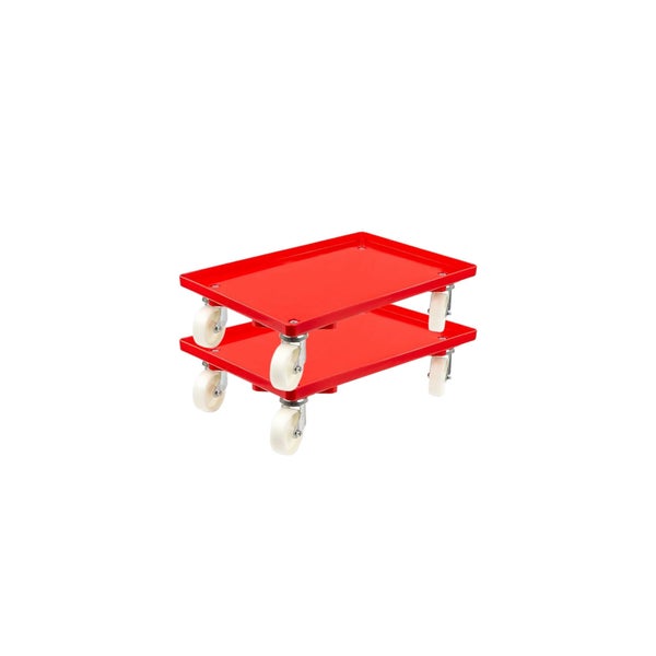 PROREGAL SparSet 2x Transportroller für Euroboxen 60 x 40 cm mit Kunststoffräder Rot Geschlossenes Deck 4 Lenkrollen Traglast 300 kg