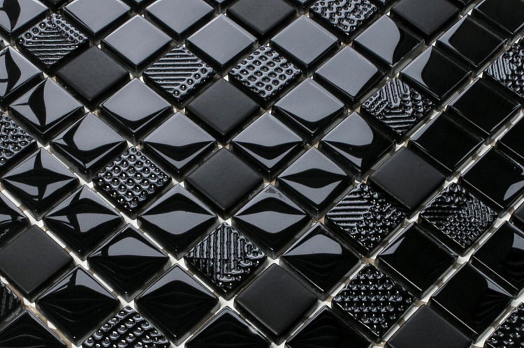 Glasmosaik auf Netz für Bad und Küche 30cm x 30cm  - Carbon