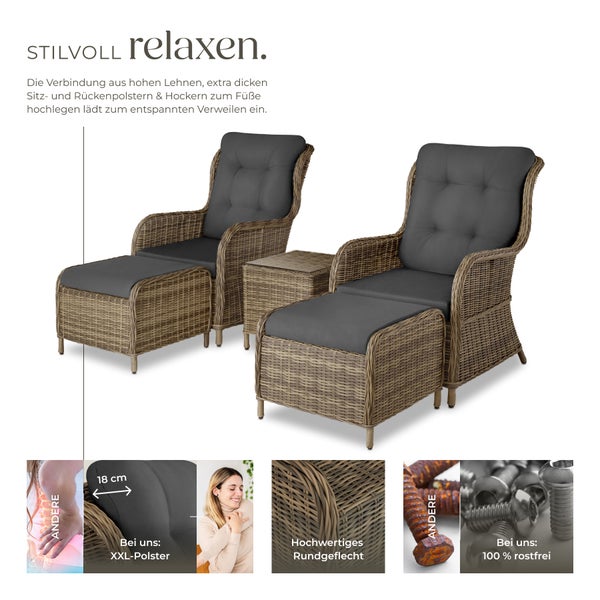 Rattan Sitzgruppe tectake Benissa mit Sicherheitsglasplatte für 2 bis 4 Personen natur