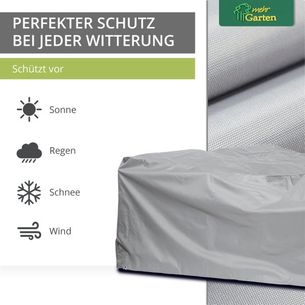 Mehr Garten - Premium PROTECT Eck-Lounge-Abdeckung quadratisch, 365(B) x 365(T) x 80(H) cm I Gartenmöbel-Schutzhülle wasserdicht, UV-beständig, atmungsaktiv, Gewebe I Taupe/Hellgrau